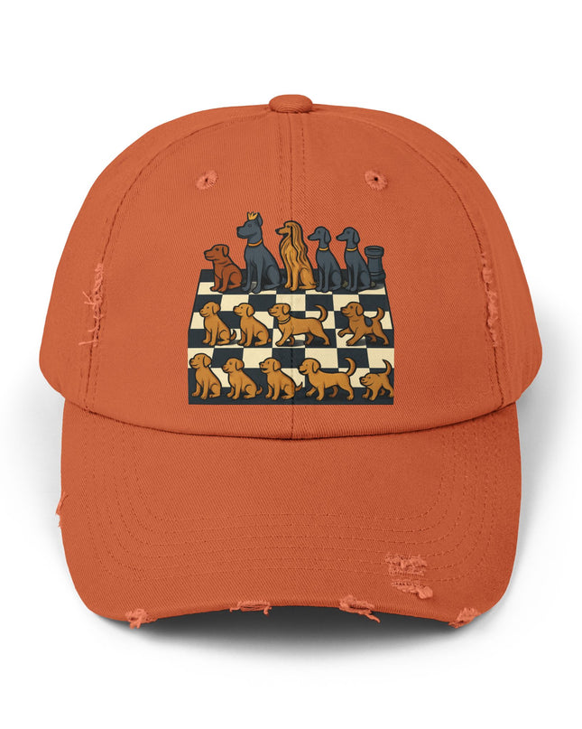 "Chess board with dog pieces" Unisex Distressed Cap