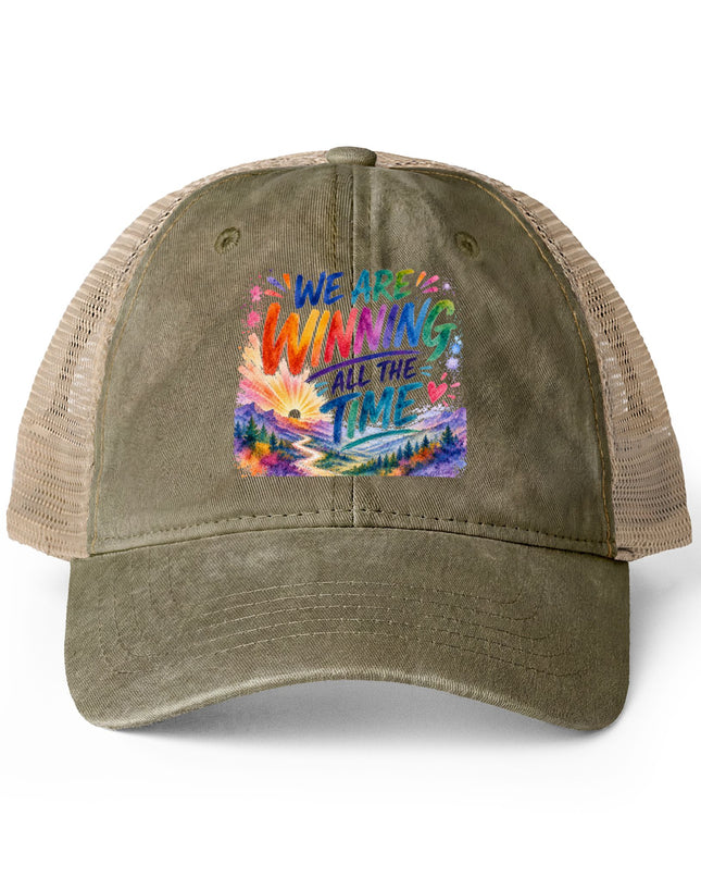 "We are Winning all the Time" Women's Washed Mesh-Back Cap