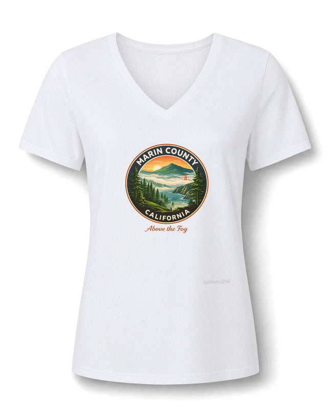 "Marin County, Above the Fog" Women’s Relaxed Heather CVC V-Neck Tee