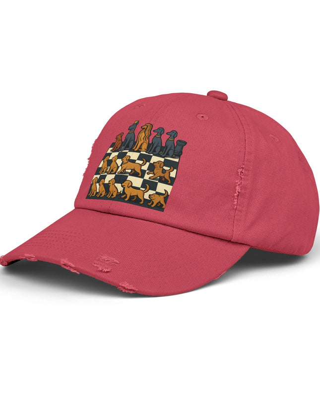 "Chess board with dog pieces" Unisex Distressed Cap