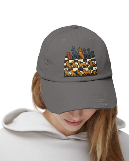 "Chess board with dog pieces" Unisex Distressed Cap