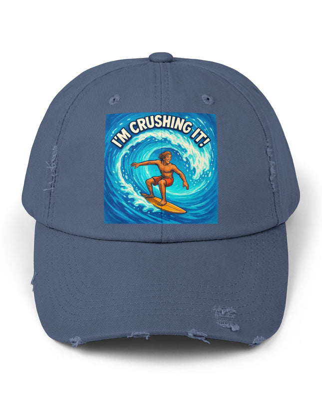 "I'm crushing it!" Unisex Distressed Cap