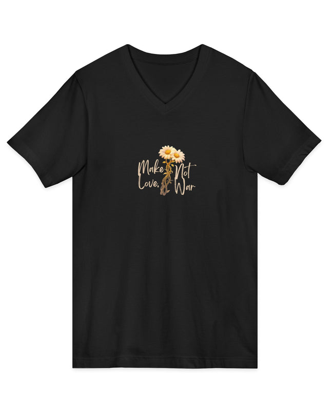 "Make Love Not War With Flower" Unisex Jersey Short Sleeve V-Neck Tee