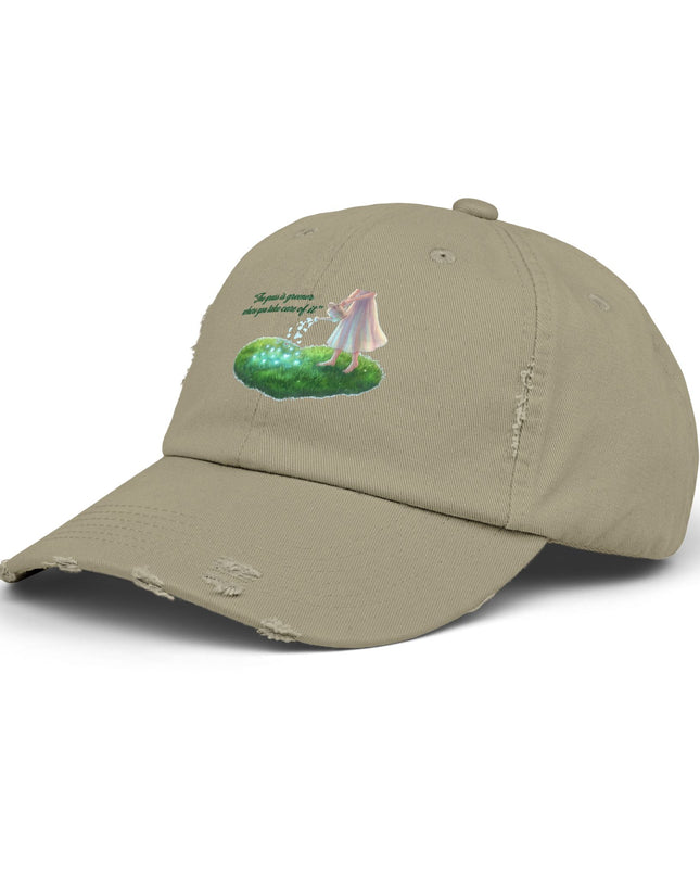 "The Grass is Greener Where You Take Care of It" Unisex Distressed Cap