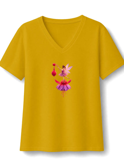 "Fuchsia Fairy" Women's Relaxed Jersey Short Sleeve V-Neck Tee