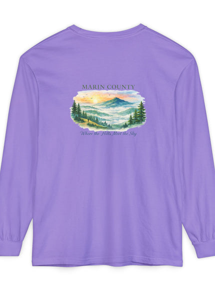 "Marin County, Where the Hills Meet the Sky" Unisex Garment-dyed Long Sleeve T-Shirt