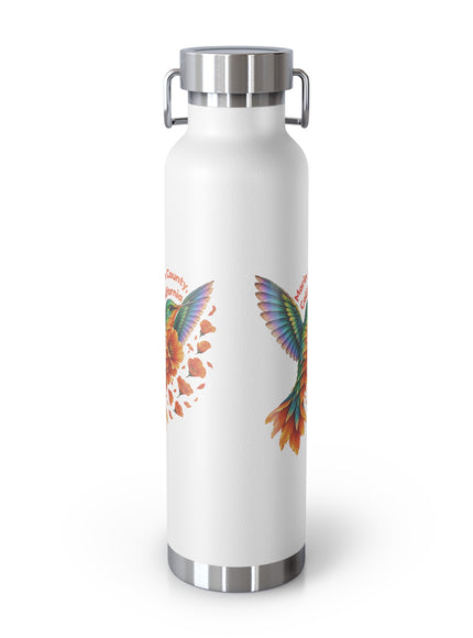 "Hummingbird and Poppies" Copper Vacuum Insulated Bottle, 22oz
