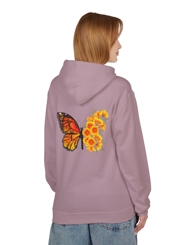 "Butterfly Poppies" (Ink front and back) Unisex Midweight Softstyle Fleece Hoodie