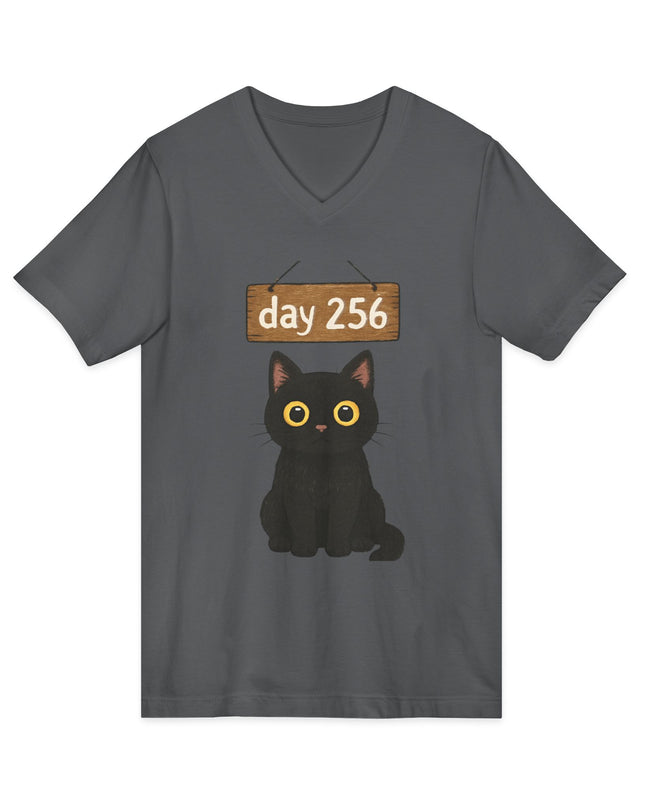 "Day 256 (not blinking black cat)" Unisex Jersey Short Sleeve V-Neck Tee