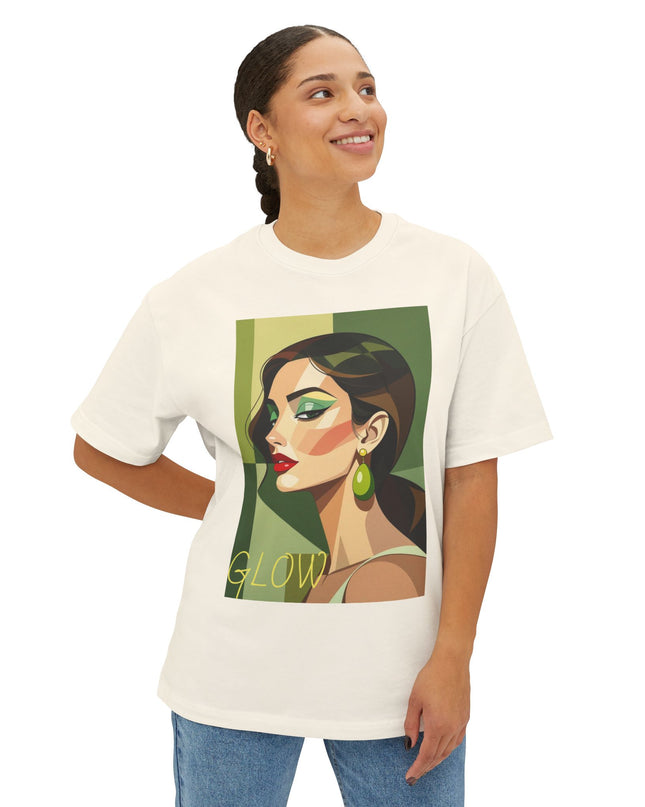 "GLOW Olive Earring Boxy" Oversized M 100% Cotton Tee
