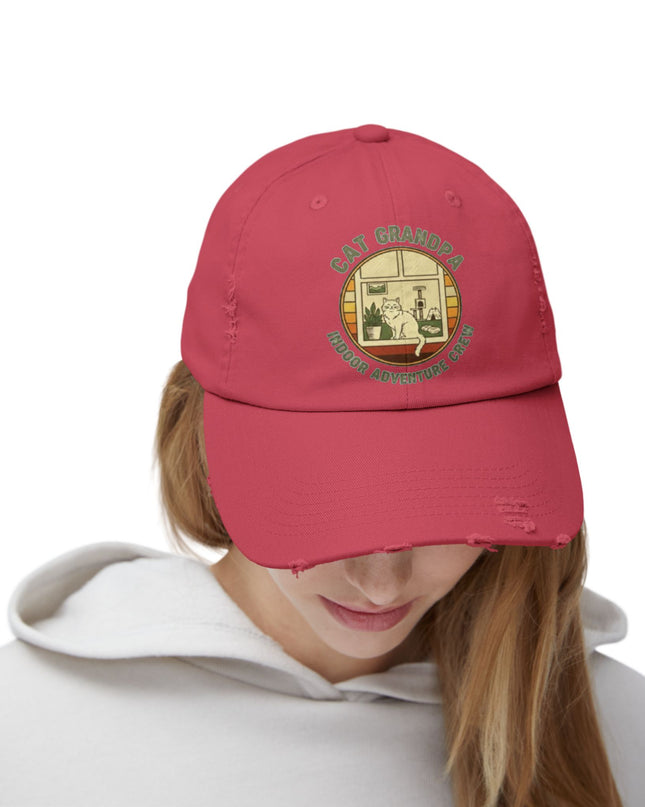 "Cat Grandpa Indoor Adventure Crew" Unisex Distressed Cap