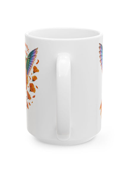 "Hummingbird and Poppies" Ceramic Mug, (11oz, 15oz)