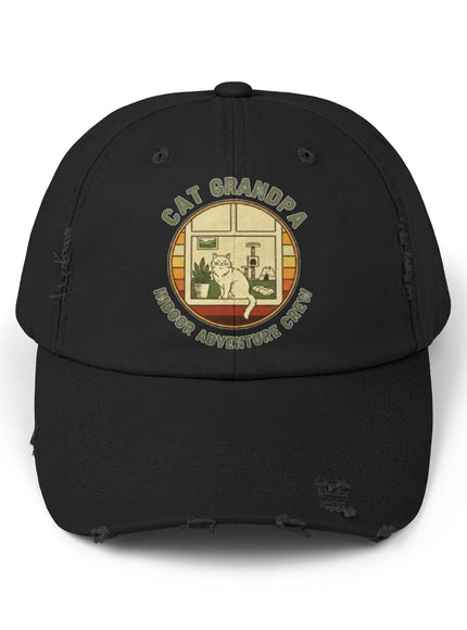 "Cat Grandpa Indoor Adventure Crew" Unisex Distressed Cap