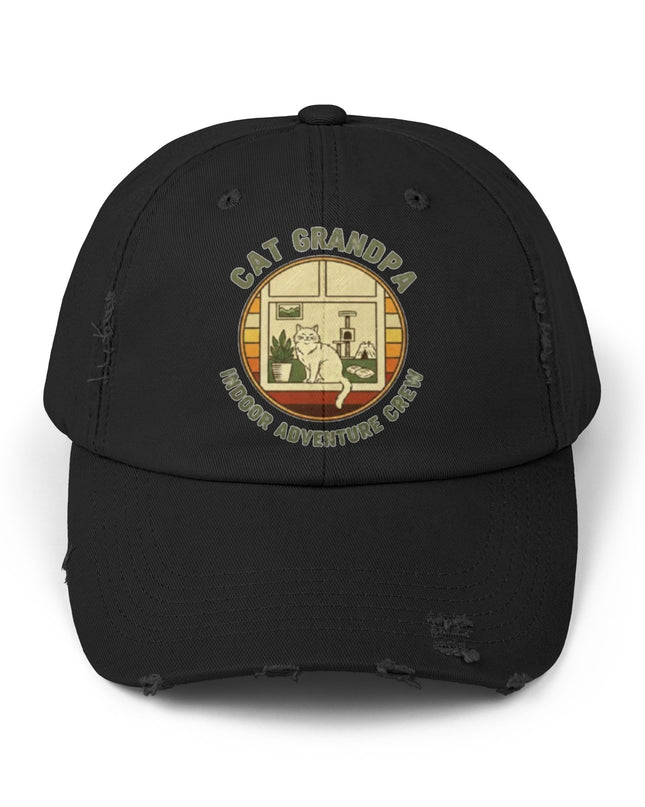 "Cat Grandpa Indoor Adventure Crew" Unisex Distressed Cap