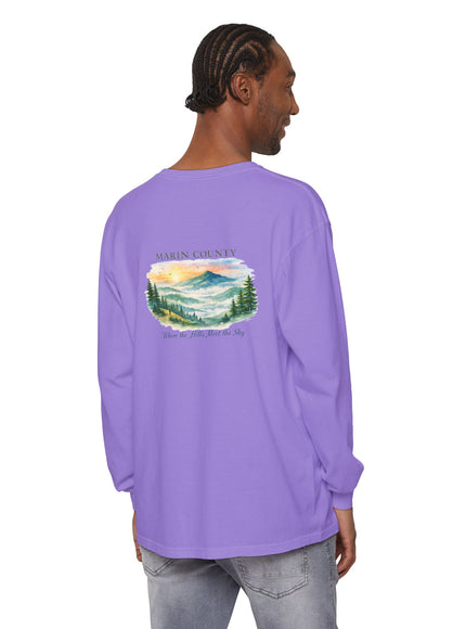"Marin County, Where the Hills Meet the Sky" Unisex Garment-dyed Long Sleeve T-Shirt