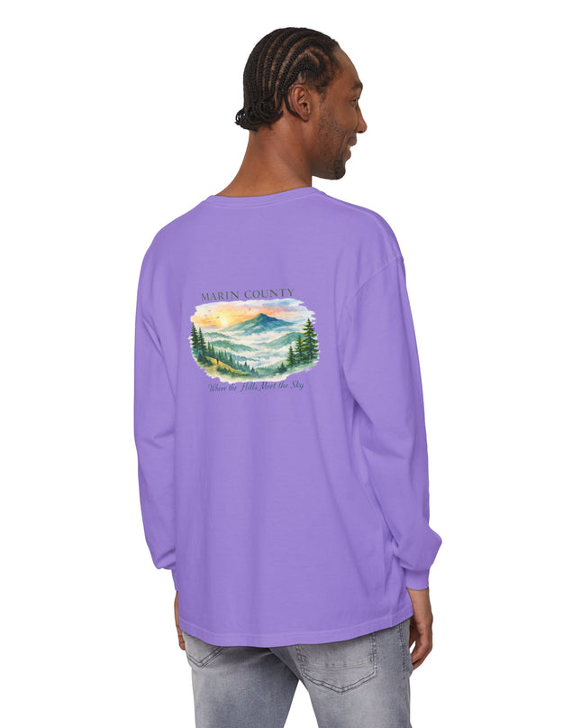 "Marin County, Where the Hills Meet the Sky" Unisex Garment-dyed Long Sleeve T-Shirt