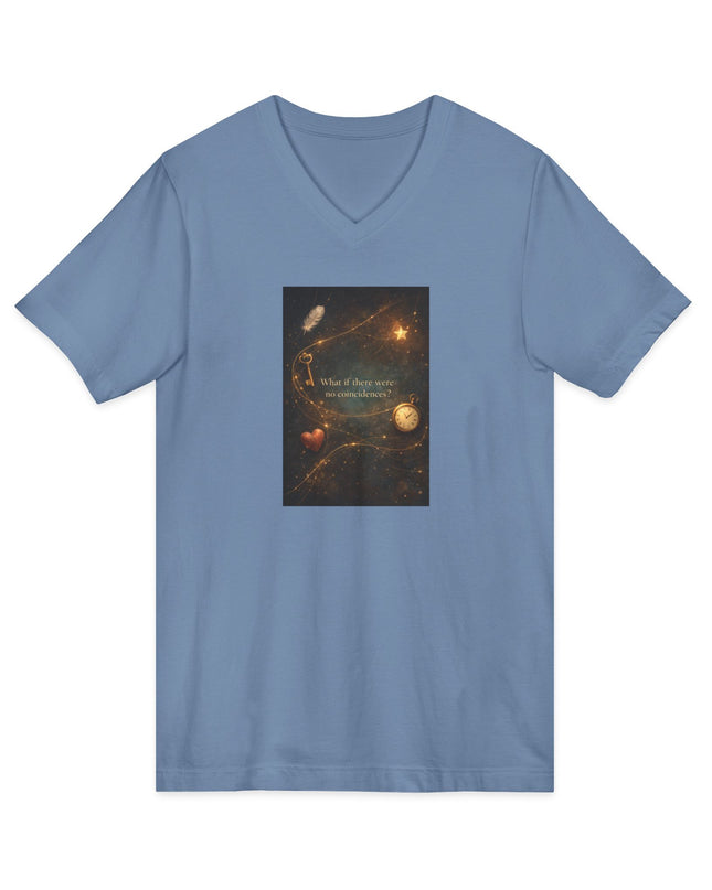 "What If There Were No Coincidences" Unisex Jersey Short Sleeve V-Neck Tee