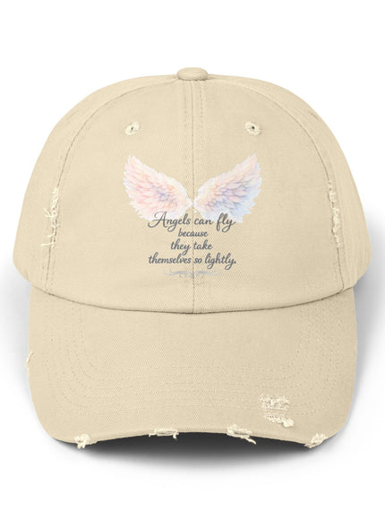 "Angels Can Fly Because They Take Themselves So Lightly" Unisex Distressed Cap