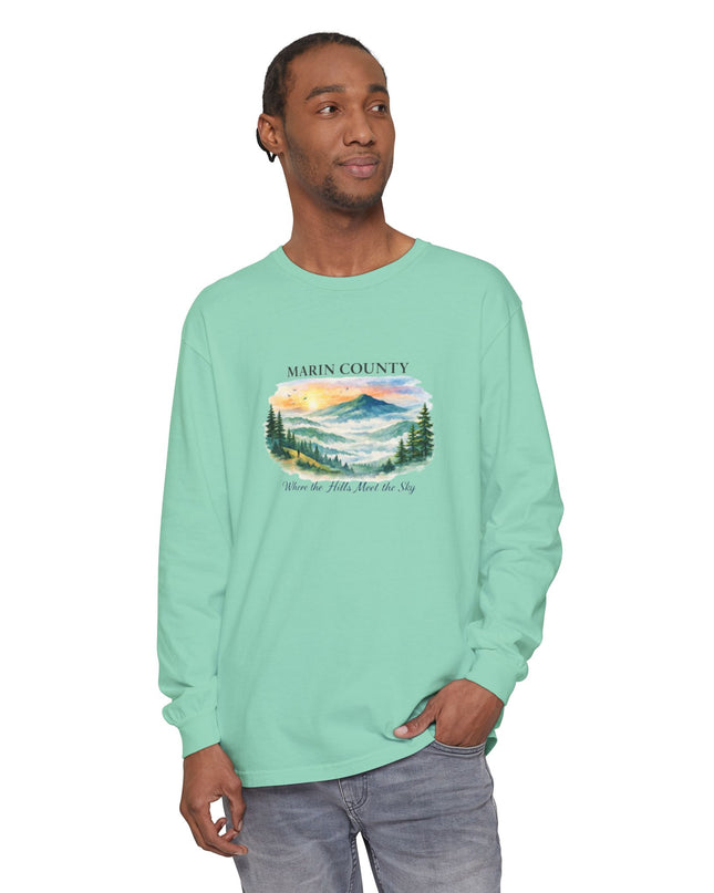 "Marin County, Where the Hills Meet the Sky" Unisex Garment-dyed Long Sleeve T-Shirt