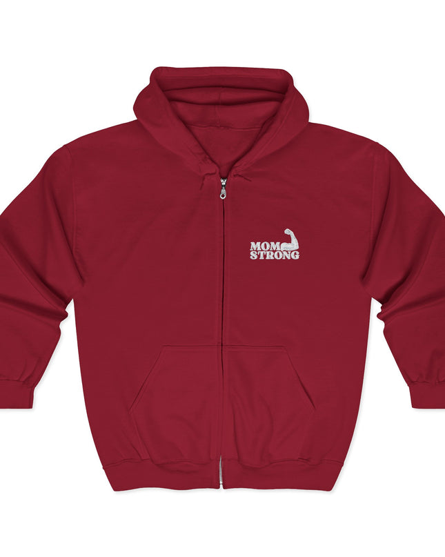 "Mom Strong (White embroidery)" Unisex Heavy Blend Full Zip Hooded Sweatshirt