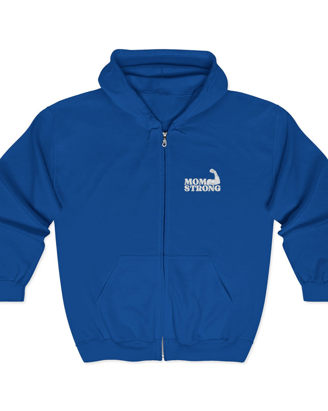 "Mom Strong (White embroidery)" Unisex Heavy Blend Full Zip Hooded Sweatshirt