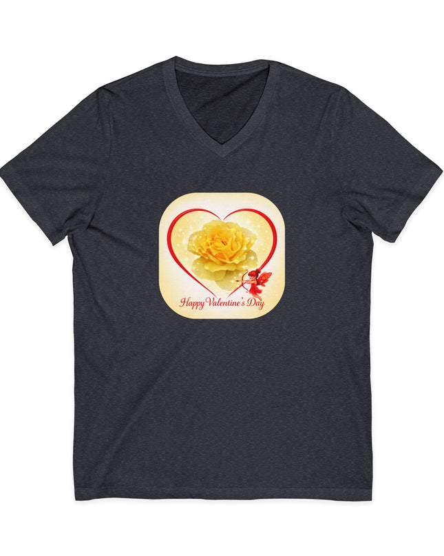 "Happy Valentine's Day" Unisex Jersey Short Sleeve V-Neck Tee