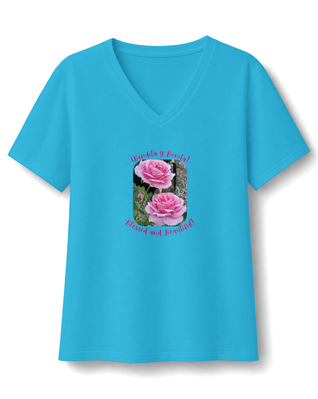 "Bendita y Bonita" Women's Relaxed Jersey Short Sleeve V-Neck Tee