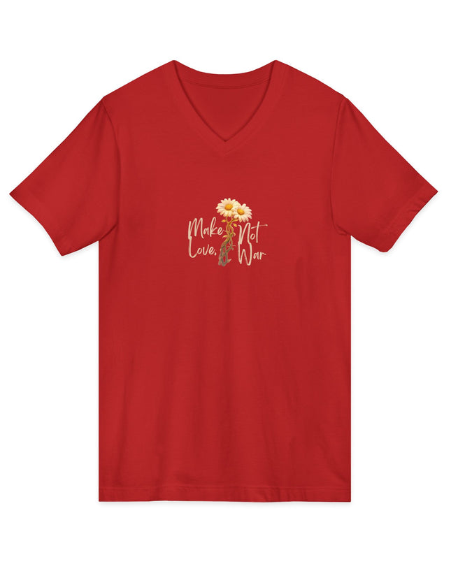 "Make Love Not War With Flower" Unisex Jersey Short Sleeve V-Neck Tee