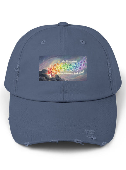 "Be the Rainbow in Someone's Dark Cloud" Unisex Distressed Cap