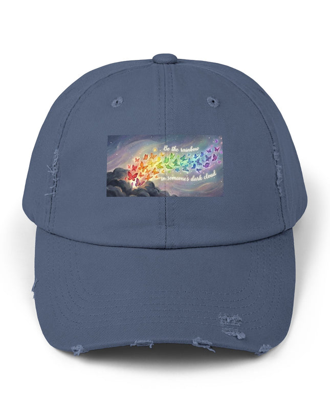 "Be the Rainbow in Someone's Dark Cloud" Unisex Distressed Cap