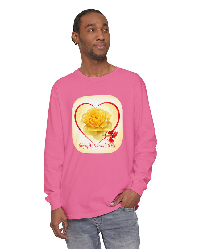 "Happy Valentine's Day" Unisex Garment-dyed Long Sleeve T-Shirt