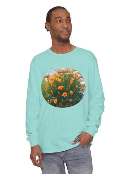 "California Poppies" Unisex Garment-dyed Long Sleeve T-Shirt