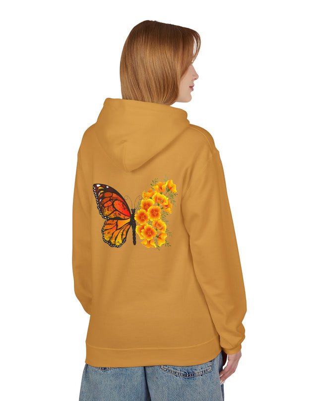 "Butterfly Poppies" (Ink front and back) Unisex Midweight Softstyle Fleece Hoodie