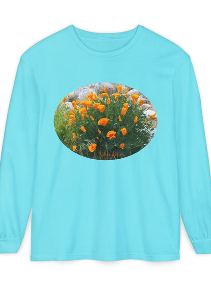 "California Poppies" Unisex Garment-dyed Long Sleeve T-Shirt