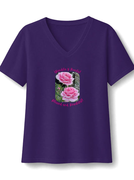 "Bendita y Bonita" Women's Relaxed Jersey Short Sleeve V-Neck Tee
