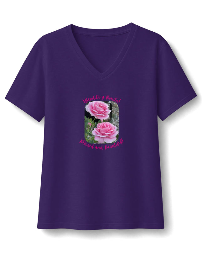 "Bendita y Bonita" Women's Relaxed Jersey Short Sleeve V-Neck Tee