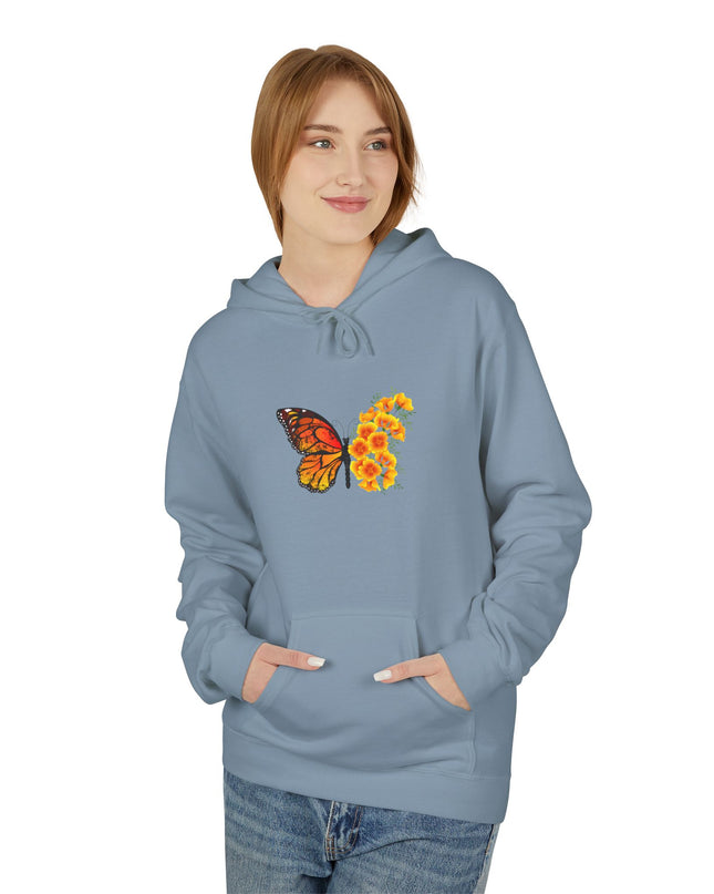 "Butterfly Poppies" (Ink front and back) Unisex Midweight Softstyle Fleece Hoodie
