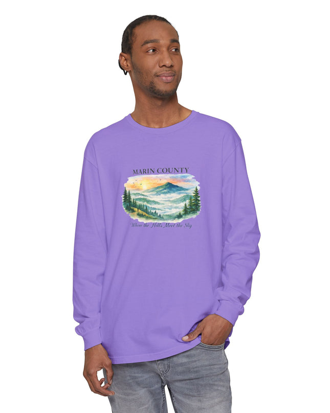"Marin County, Where the Hills Meet the Sky" Unisex Garment-dyed Long Sleeve T-Shirt