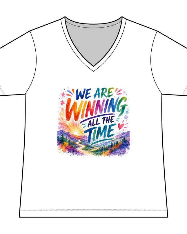 "We are Winning all the Time" Women's Relaxed Jersey Short Sleeve V-Neck Tee