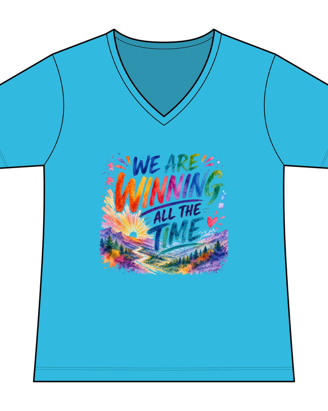 "We are Winning all the Time" Women's Relaxed Jersey Short Sleeve V-Neck Tee