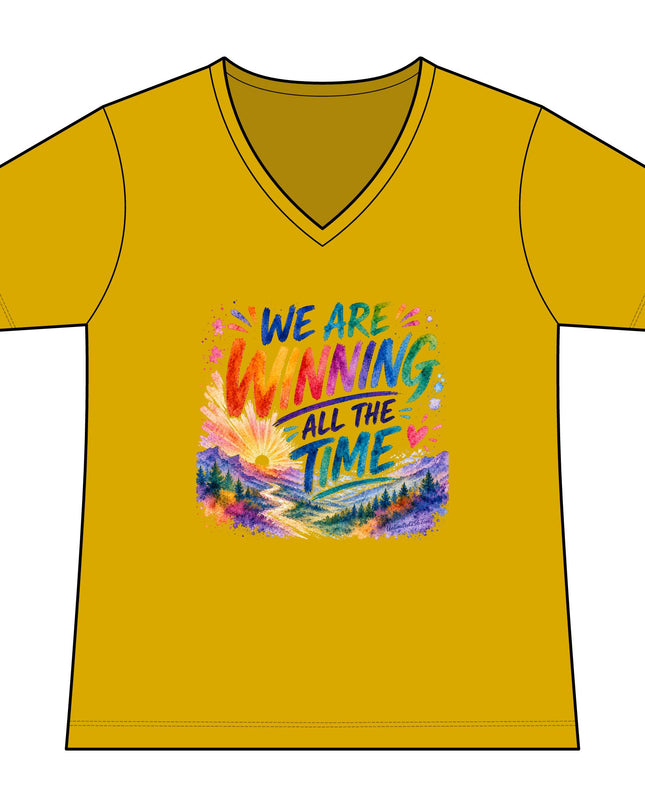 "We are Winning all the Time" Women's Relaxed Jersey Short Sleeve V-Neck Tee