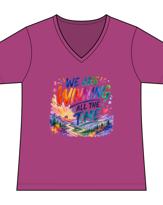 "We are Winning all the Time" Women's Relaxed Jersey Short Sleeve V-Neck Tee