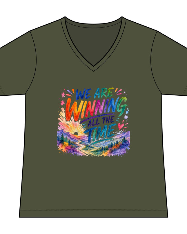 "We are Winning all the Time" Women's Relaxed Jersey Short Sleeve V-Neck Tee