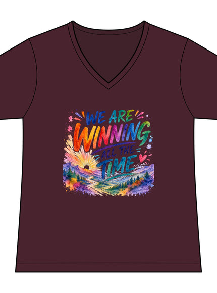 "We are Winning all the Time" Women's Relaxed Jersey Short Sleeve V-Neck Tee