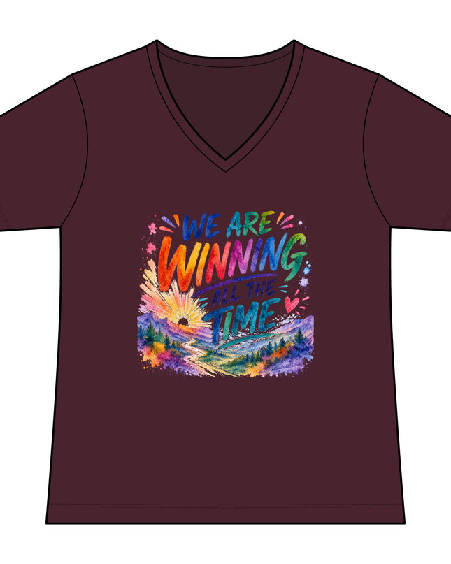 "We are Winning all the Time" Women's Relaxed Jersey Short Sleeve V-Neck Tee