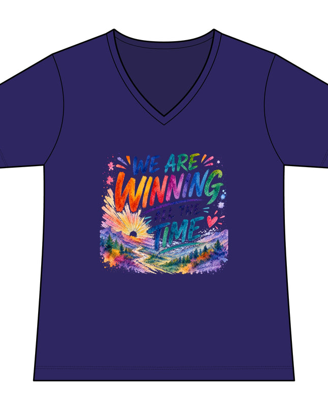 "We are Winning all the Time" Women's Relaxed Jersey Short Sleeve V-Neck Tee