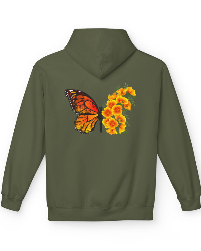 "Butterfly Poppies" (Ink front and back) Unisex Midweight Softstyle Fleece Hoodie