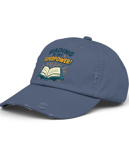 "Reading is my superpower" Unisex Distressed Cap