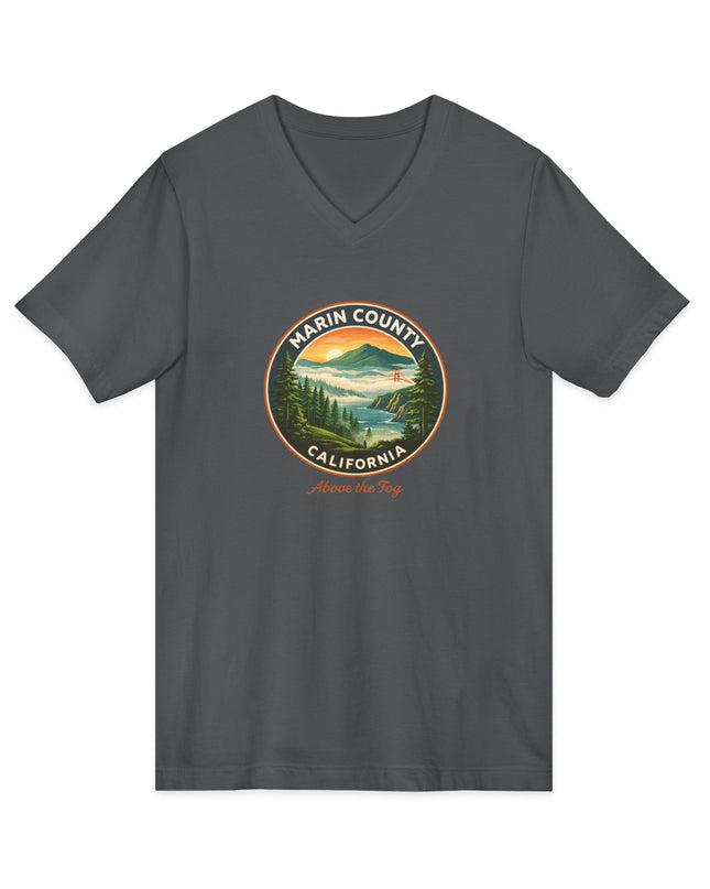 "Marin County, Above the Fog" Unisex Jersey Short Sleeve V-Neck Tee