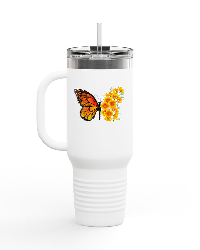 "Butterfly Poppies" Insulated Travel Mug, 40oz